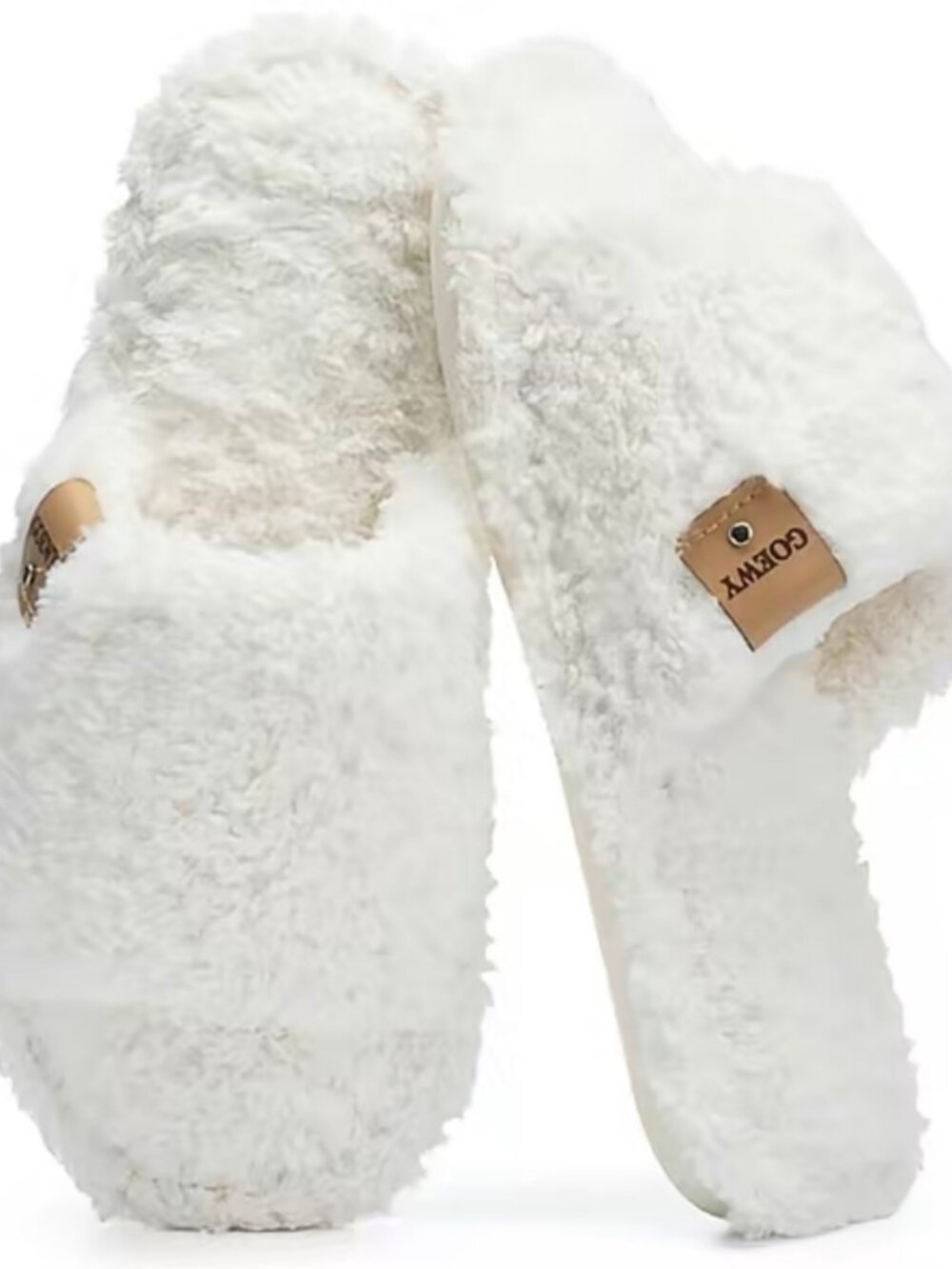 GOEWY Women's Fuzzy Open Toe Slippers Memory Foam Slides 9-10
